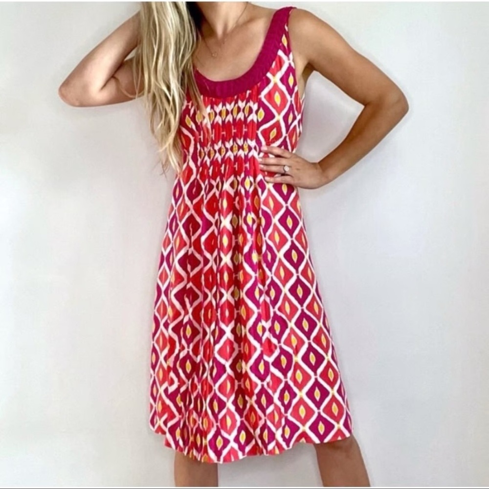 Tory Burch ikat print silk with a braided neckline